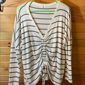 Cinch front cream an olive top